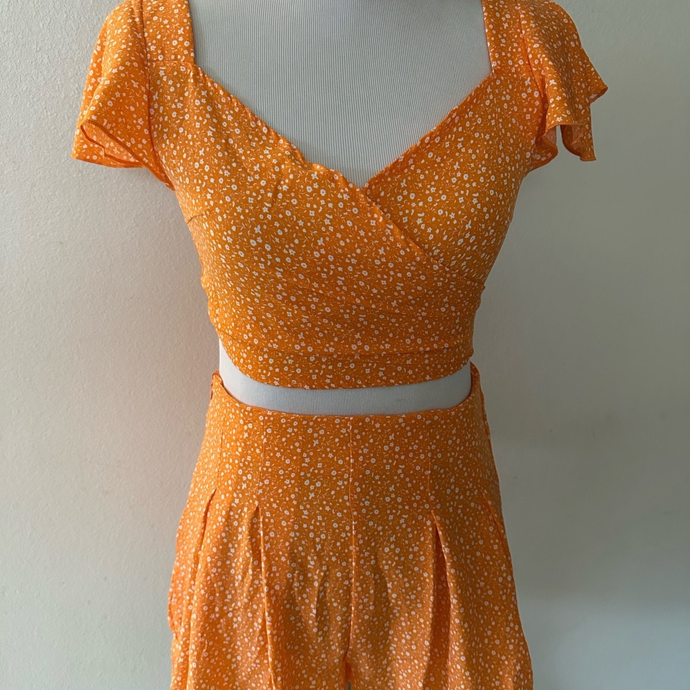 SHEIN Orange Floral Two-Piece Set